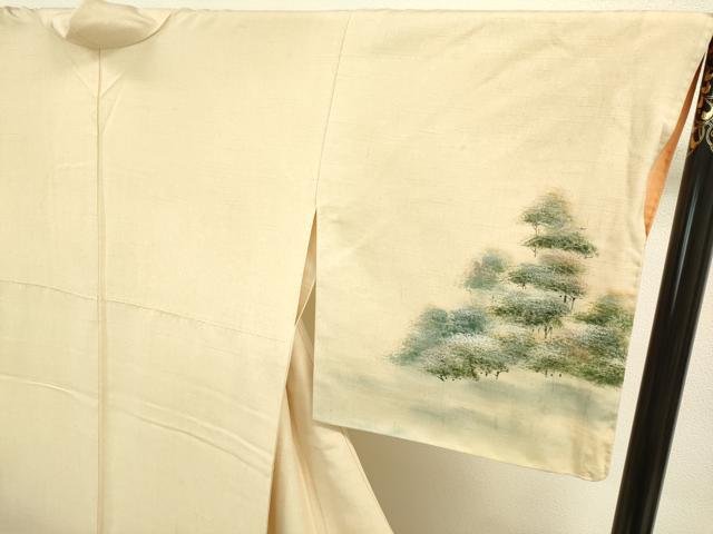 平和屋着物●訪問着 紬地 手描き 樹林文 正絹 逸品 DAAV3319du