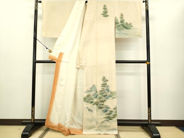 平和屋着物●訪問着 紬地 手描き 樹林文 正絹 逸品 DAAV3319du