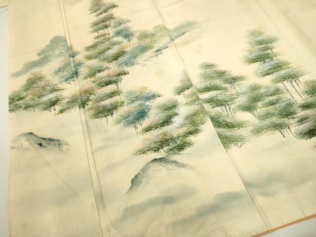 平和屋着物●訪問着 紬地 手描き 樹林文 正絹 逸品 DAAV3319du