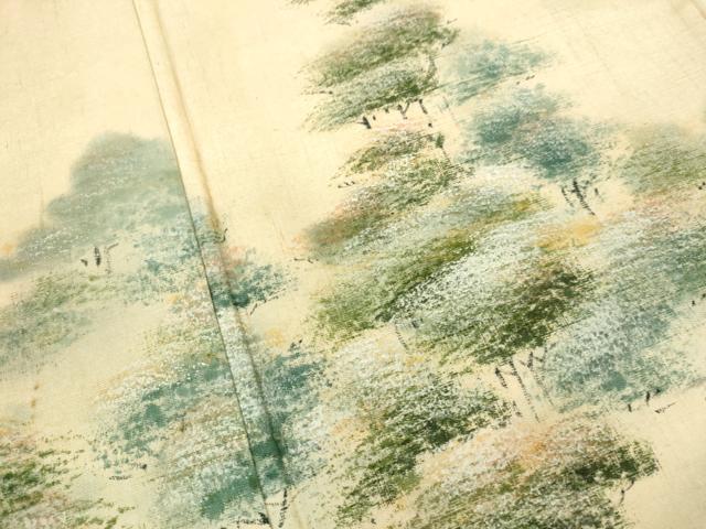 平和屋着物●訪問着 紬地 手描き 樹林文 正絹 逸品 DAAV3319du