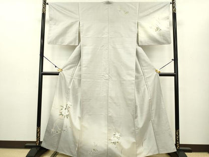平和屋着物●訪問着　友禅　紬地　枝花文　暈し染め　正絹　逸品　DAAV3328du