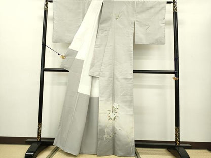 平和屋着物●訪問着　友禅　紬地　枝花文　暈し染め　正絹　逸品　DAAV3328du