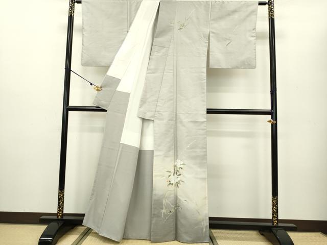 平和屋着物●訪問着　友禅　紬地　枝花文　暈し染め　正絹　逸品　DAAV3328du