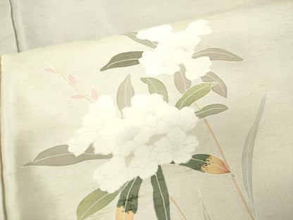 平和屋着物●訪問着　友禅　紬地　枝花文　暈し染め　正絹　逸品　DAAV3328du