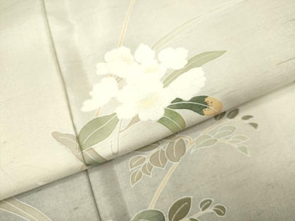 平和屋着物●訪問着　友禅　紬地　枝花文　暈し染め　正絹　逸品　DAAV3328du