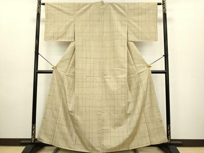 平和屋着物●上質な紬  格子　正絹　逸品　未使用　DAAV3357du