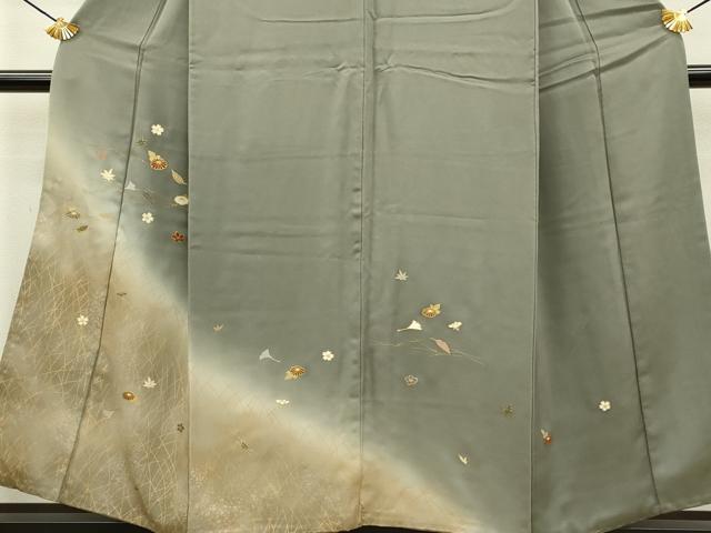 平和屋着物●訪問着 刺繍 吹き寄せ花文 暈し染め 金彩 正絹 逸品 DAAV3359du