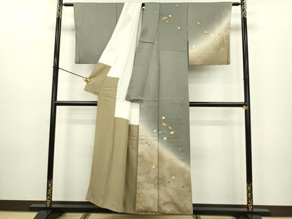 平和屋着物●訪問着 刺繍 吹き寄せ花文 暈し染め 金彩 正絹 逸品 DAAV3359du
