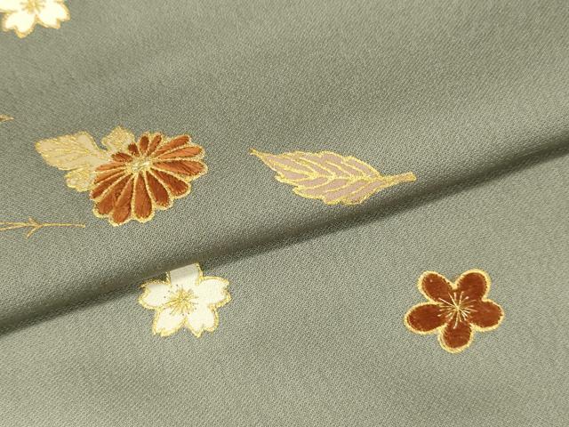 平和屋着物●訪問着 刺繍 吹き寄せ花文 暈し染め 金彩 正絹 逸品 DAAV3359du