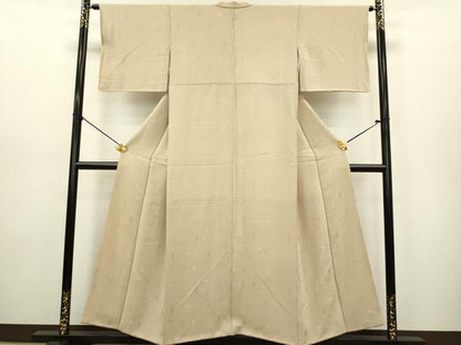 平和屋着物●上質な色無地　陶器地紋　白茶色　正絹　逸品　DAAV3367du