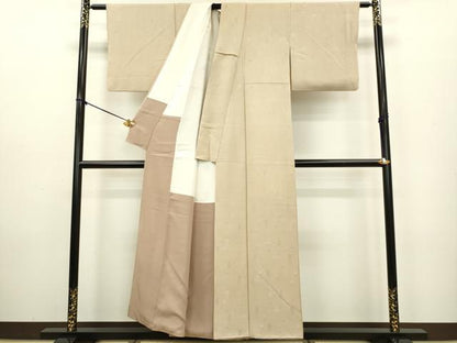 平和屋着物●上質な色無地　陶器地紋　白茶色　正絹　逸品　DAAV3367du