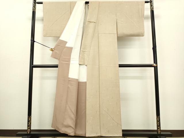平和屋着物●上質な色無地　陶器地紋　白茶色　正絹　逸品　DAAV3367du