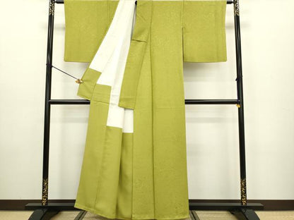 平和屋着物●上質な色無地　吉祥地紋　菜種油色　正絹　逸品　DAAV3370du