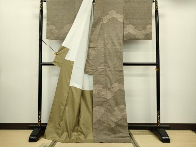 平和屋着物●訪問着 紬地 松皮菱文 正絹 逸品 DAAV3378du