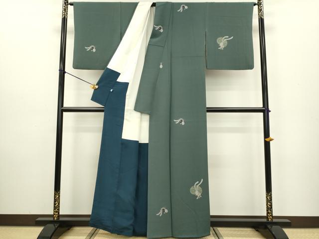 平和屋着物●世界的人形師　辻村寿三郎　ジュサブロー　訪問着　兎　錆浅葱色地　正絹　逸品　DAAV3389du