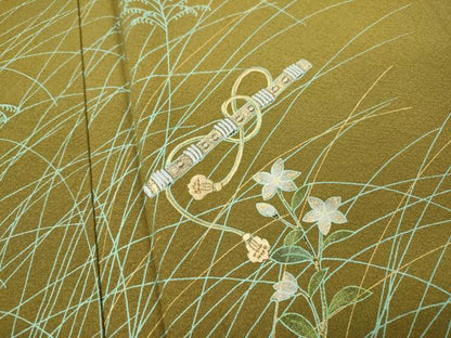 平和屋着物●訪問着 刺繍 笛花文 暈し染め 金銀彩 正絹 逸品 未使用 DAAV3398du