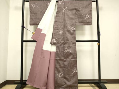 平和屋着物●上質な紬 草葉文 正絹 逸品 未使用 DAAV3451du