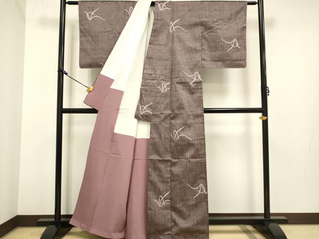 平和屋着物●上質な紬 草葉文 正絹 逸品 未使用 DAAV3451du