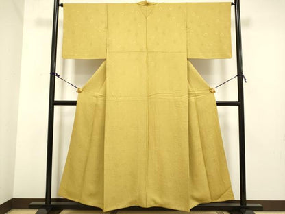 平和屋着物●上質な色無地 舞花地紋 黄朽葉色 正絹 逸品 DAAV3480du