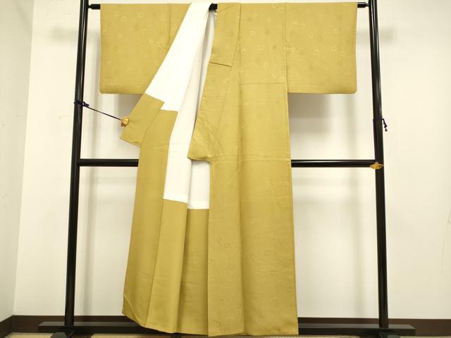 平和屋着物●上質な色無地 舞花地紋 黄朽葉色 正絹 逸品 DAAV3480du