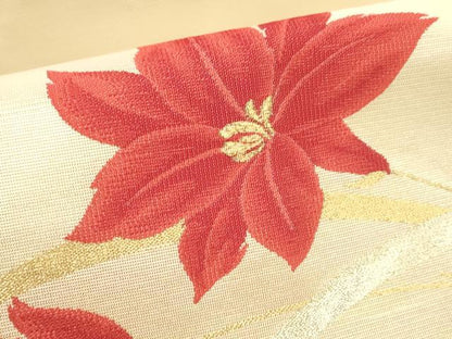 平和屋着物＊夏物　八寸名古屋帯　草花文　金銀糸　正絹　逸品　DAAV3525cm