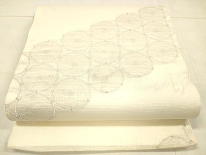 平和屋着物＊夏物　六通柄袋帯　櫛織　丸文　銀糸　やまと誂製　正絹　逸品　DAAV3607cm