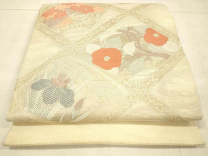平和屋着物＊夏物　太鼓柄　本袋帯　唐織　草花文　金糸　正絹　逸品　DAAV3612cm