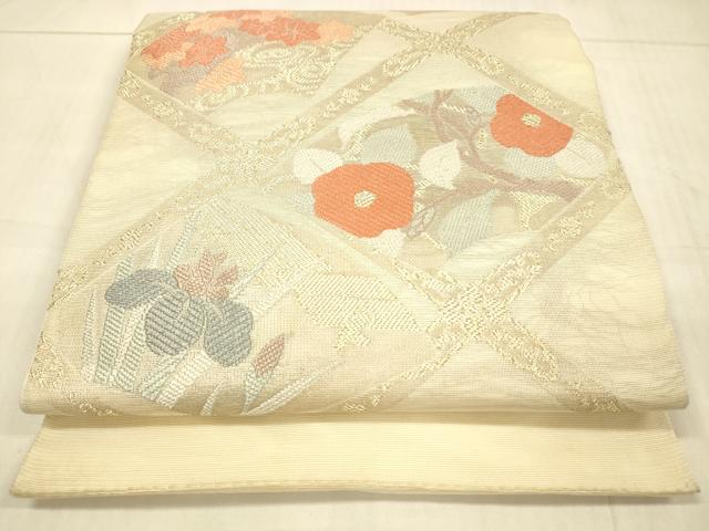 平和屋着物＊夏物　太鼓柄　本袋帯　唐織　草花文　金糸　正絹　逸品　DAAV3612cm