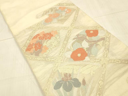 平和屋着物＊夏物　太鼓柄　本袋帯　唐織　草花文　金糸　正絹　逸品　DAAV3612cm