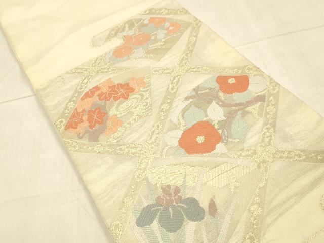 平和屋着物＊夏物　太鼓柄　本袋帯　唐織　草花文　金糸　正絹　逸品　DAAV3612cm