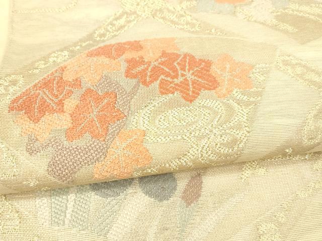 平和屋着物＊夏物　太鼓柄　本袋帯　唐織　草花文　金糸　正絹　逸品　DAAV3612cm