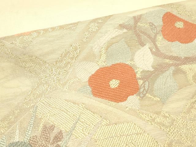 平和屋着物＊夏物　太鼓柄　本袋帯　唐織　草花文　金糸　正絹　逸品　DAAV3612cm
