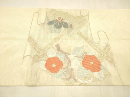 平和屋着物＊夏物　太鼓柄　本袋帯　唐織　草花文　金糸　正絹　逸品　DAAV3612cm