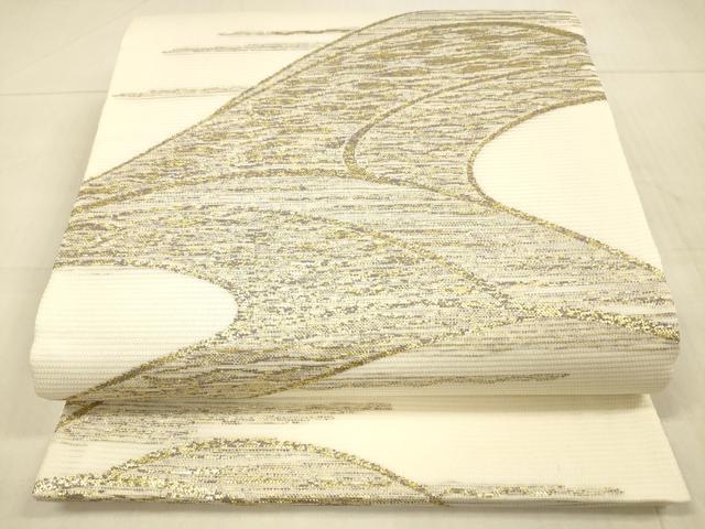 平和屋着物＊夏物　六通柄袋帯　抽象文様　金糸　正絹　逸品　DAAV3694cm