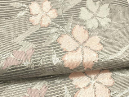 平和屋着物＊夏物　六通柄袋帯　流水草花文　銀糸　正絹　逸品　DAAV3715cm