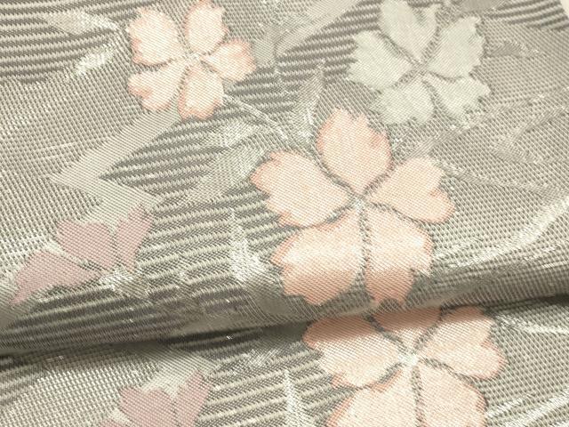 平和屋着物＊夏物　六通柄袋帯　流水草花文　銀糸　正絹　逸品　DAAV3715cm
