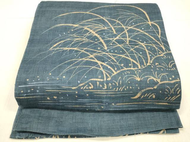 平和屋着物＊夏物 太鼓柄袋帯 作家物 草葉文 麻 逸品 DAAX0157cm