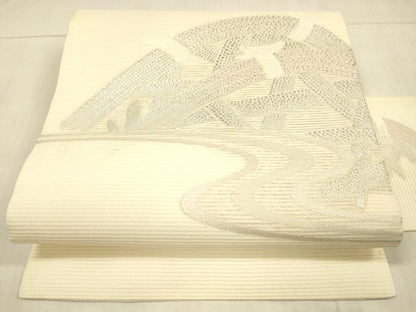 平和屋着物＊夏物　九寸名古屋帯　流水籬文　銀糸　正絹　逸品　DAAV3750cm