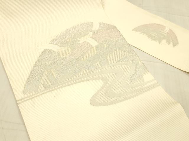 平和屋着物＊夏物　九寸名古屋帯　流水籬文　銀糸　正絹　逸品　DAAV3750cm