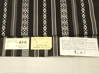 平和屋着物＊夏物 本場筑前博多織 八寸名古屋帯 紗献上 黒地 博多金ラベル 加茂博多織謹製 証紙付き 正絹 逸品 DAAV3775cm