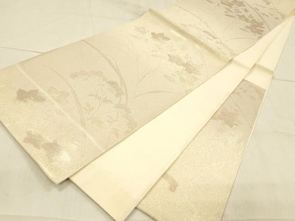 平和屋着物＊夏物　六通柄袋帯　草花文　金糸　正絹　逸品　DAAV3838cm