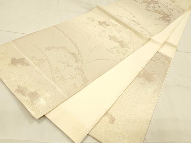 平和屋着物＊夏物　六通柄袋帯　草花文　金糸　正絹　逸品　DAAV3838cm