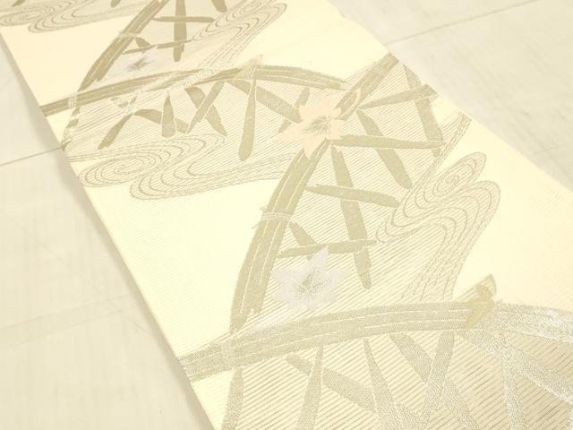 平和屋着物＊夏物　六通柄袋帯　流水籬花文　銀糸　正絹　逸品　DAAV3868cm