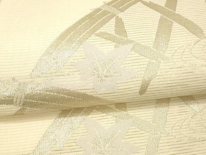 平和屋着物＊夏物　六通柄袋帯　流水籬花文　銀糸　正絹　逸品　DAAV3868cm