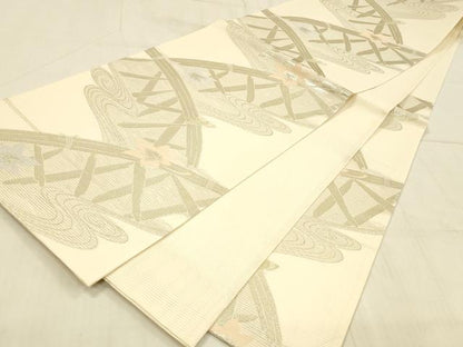 平和屋着物＊夏物　六通柄袋帯　流水籬花文　銀糸　正絹　逸品　DAAV3868cm