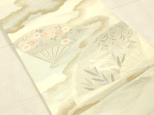 平和屋着物＊夏物　六通柄袋帯　扇面花文　鷺　金銀糸　正絹　逸品　DAAV3874cm