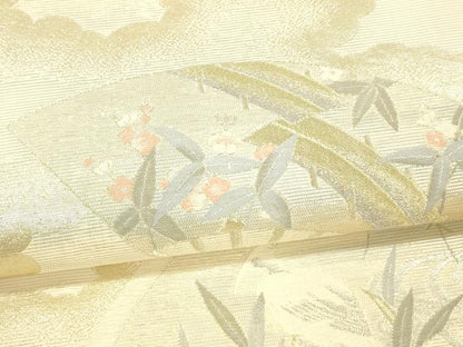 平和屋着物＊夏物　六通柄袋帯　扇面花文　鷺　金銀糸　正絹　逸品　DAAV3874cm