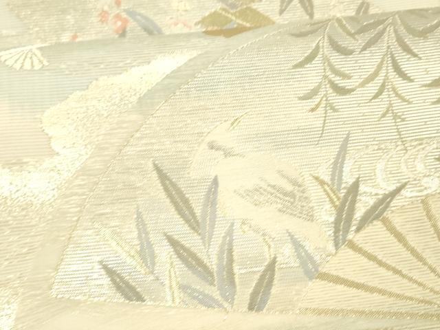 平和屋着物＊夏物　六通柄袋帯　扇面花文　鷺　金銀糸　正絹　逸品　DAAV3874cm