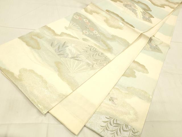 平和屋着物＊夏物　六通柄袋帯　扇面花文　鷺　金銀糸　正絹　逸品　DAAV3874cm