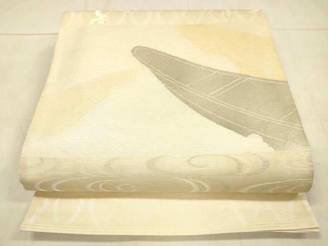 平和屋着物＊夏物　太鼓柄袋帯　流水舟文　銀糸　正絹　逸品　DAAV3889cm